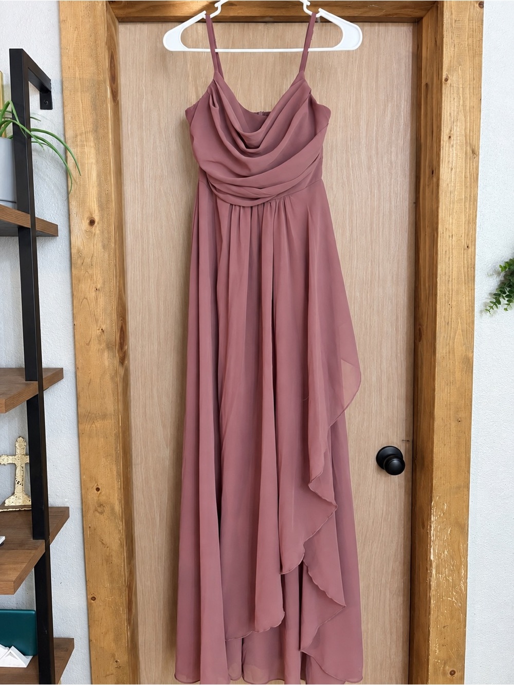 Spaghetti Strap Draped Maxi Dress in Dusty Rose